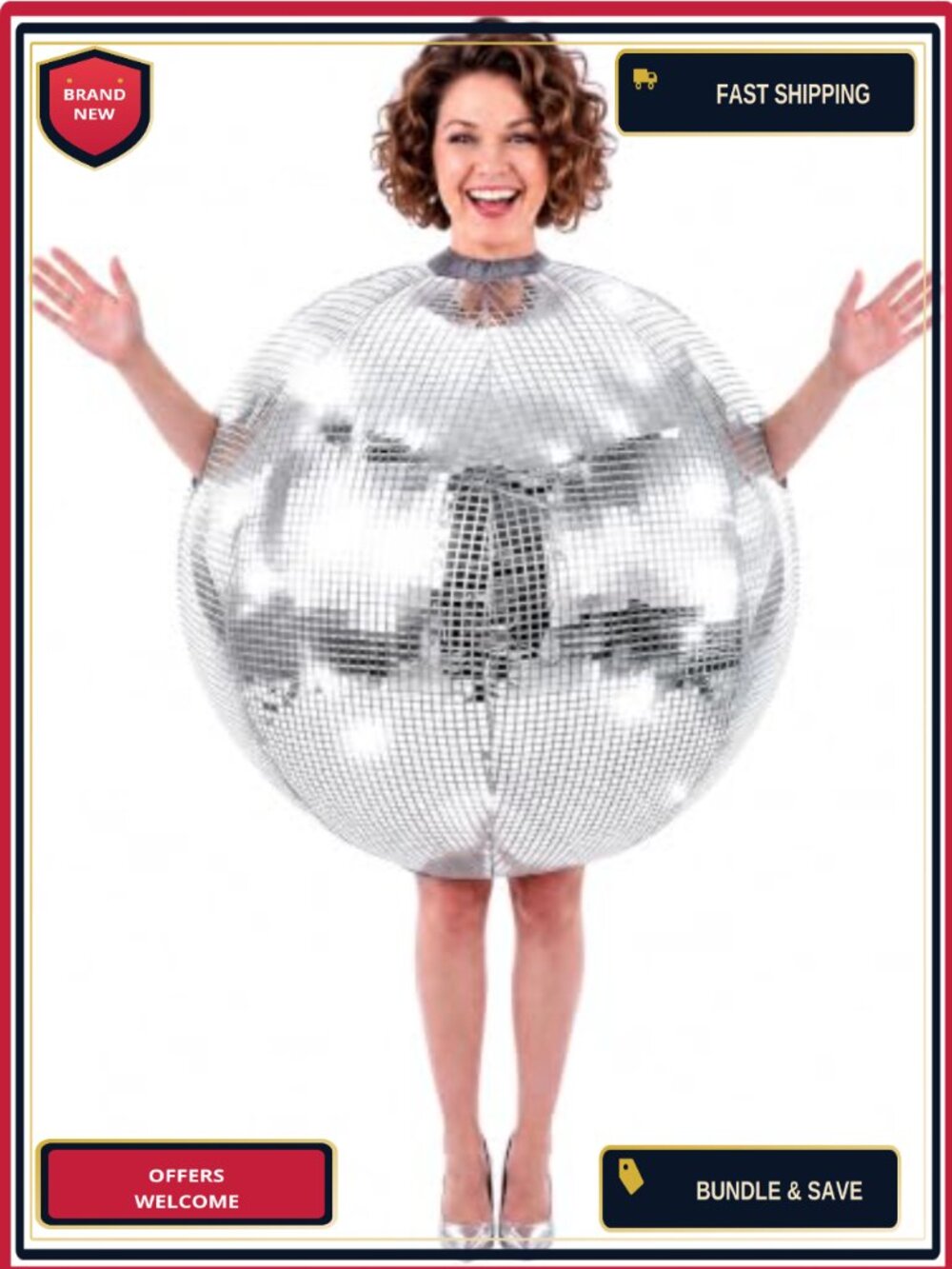 Inflatable Disco Ball Costume 70s Halloween Cosplay Sequin Adult Party